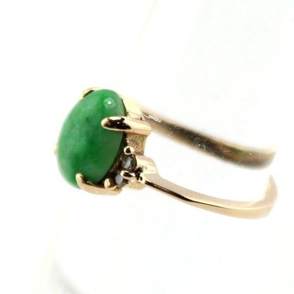 VINTAGE 18K YELLOW GOLD JADE & .04 CTW DIAMOND COCKTAIL RING SIZE 6- #3582-1 - Picture 8 of 10